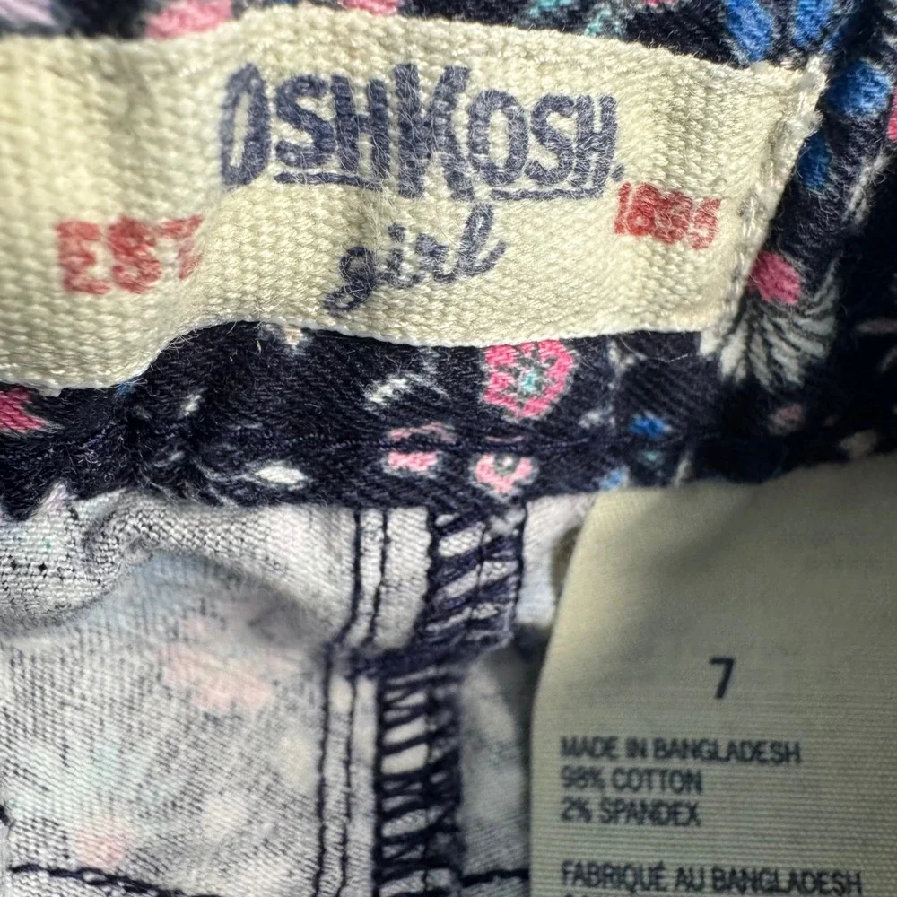 OshKosh Bgosh Girls Navy Blue Floral Pants Size 7 Adjustable Waist
